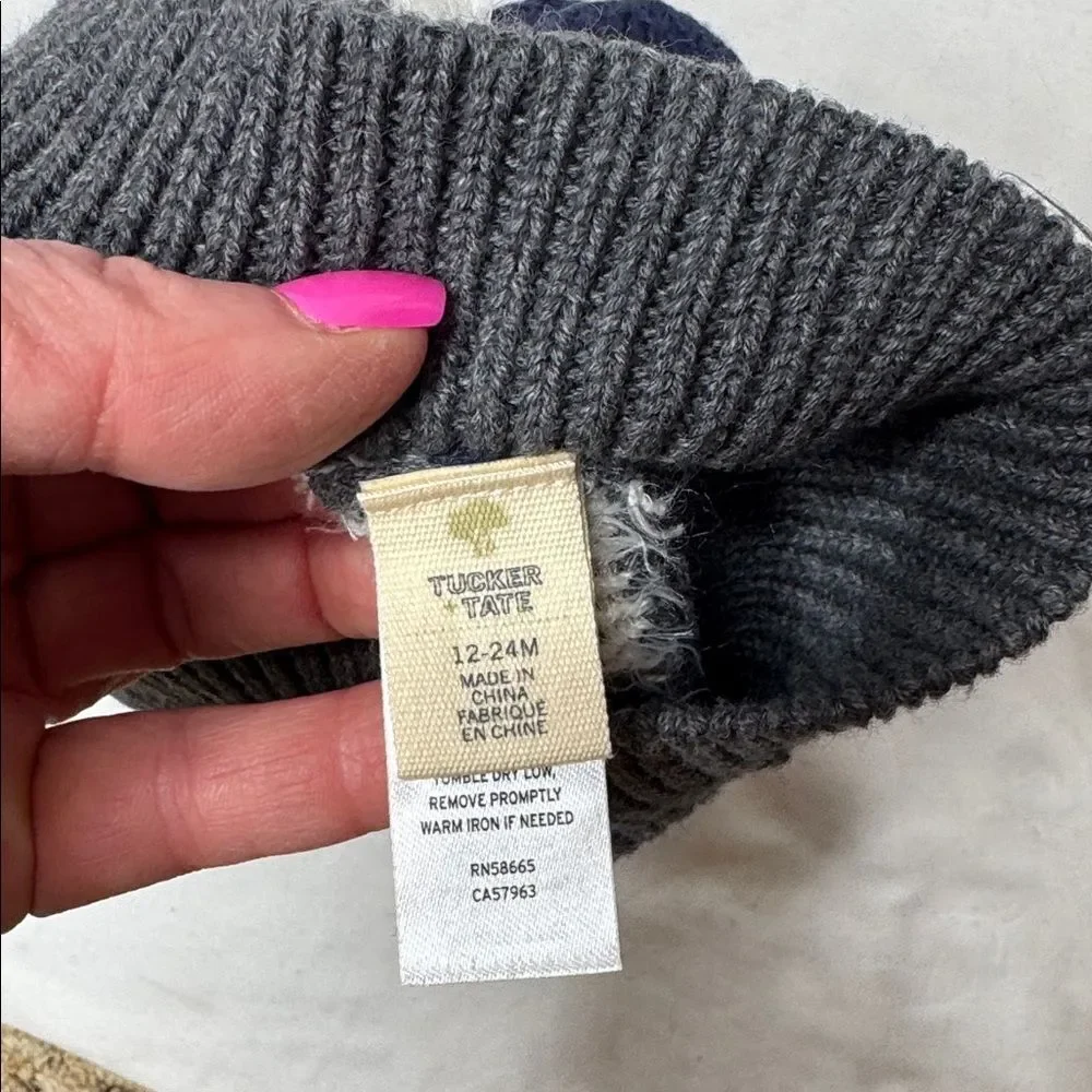 Tucker Tate‎ Navy and Gray Pom-Pom Bear Hat.